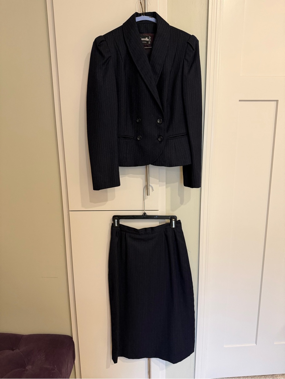 Vintage Wool Navy Pinstripe Women's Suit Jacket & Skirt